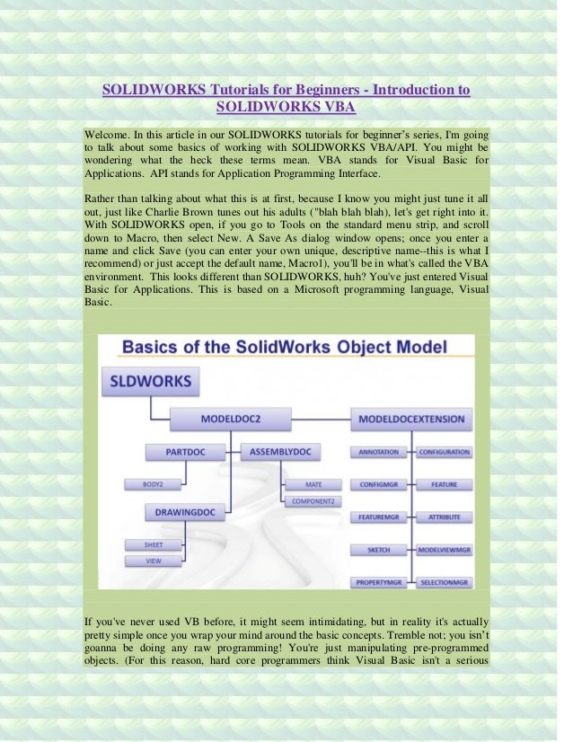 Solidworks Tutorials For Beginners Introduction To Solidworks Vba