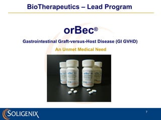 orBec ® Gastrointestinal Graft-versus-Host Disease (GI GVHD)  An Unmet Medical Need BioTherapeutics – Lead Program 