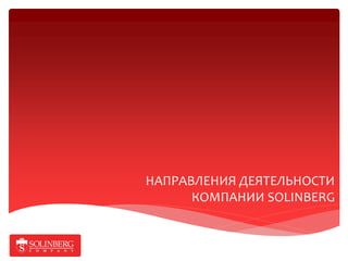 НАПРАВЛЕНИЯ ДЕЯТЕЛЬНОСТИ
      КОМПАНИИ SOLINBERG
 