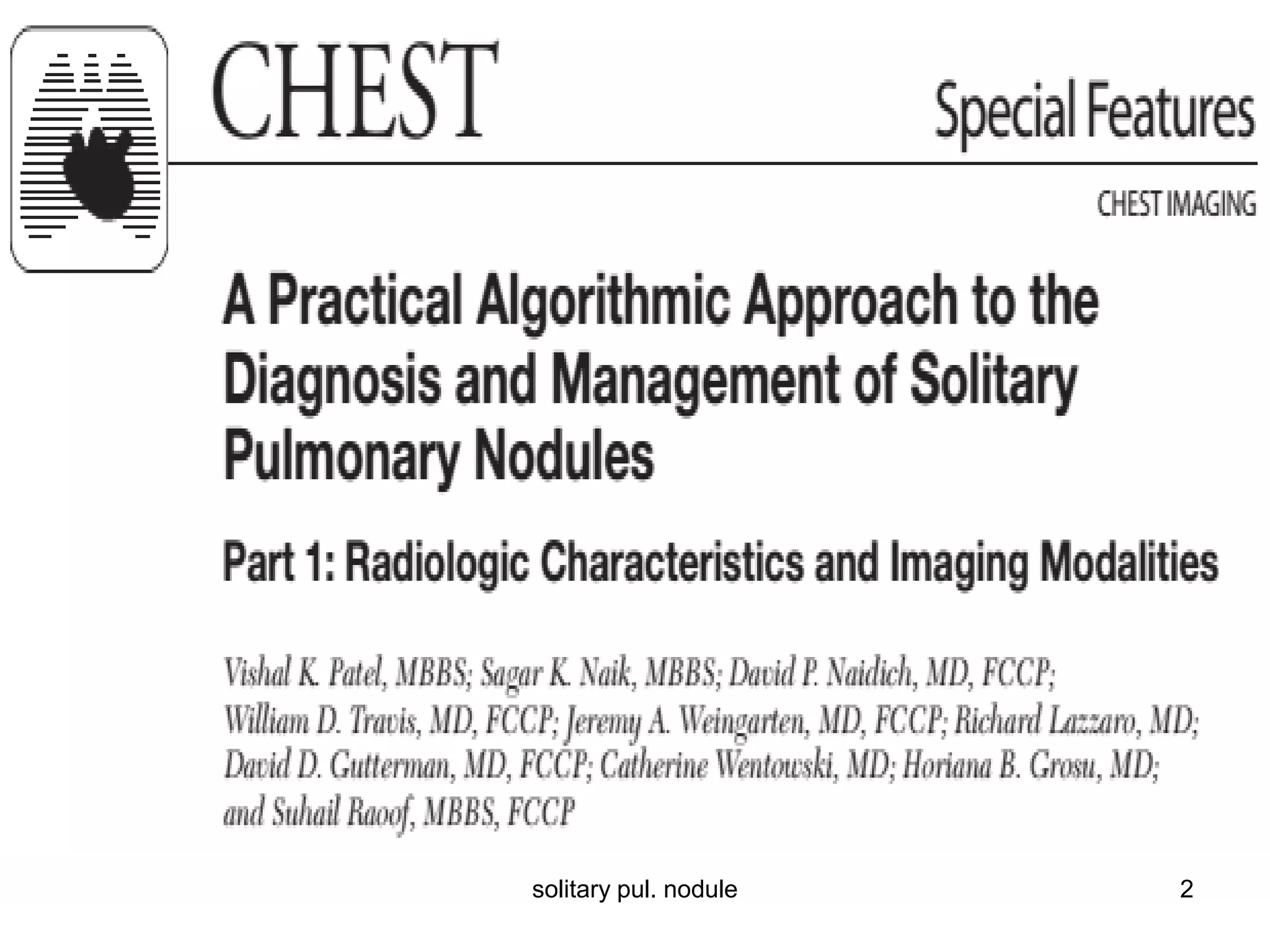 Evaluation And Management Of The Solitary Pulmonary Nodule – GJJIE
