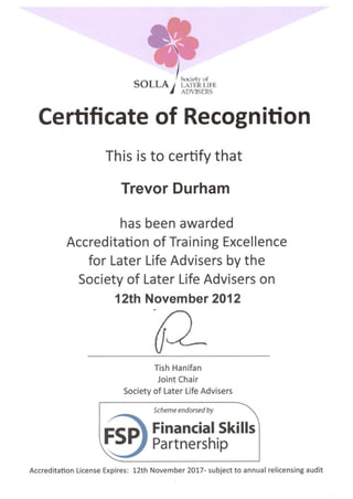Accredited Later Life Adviser Certificate