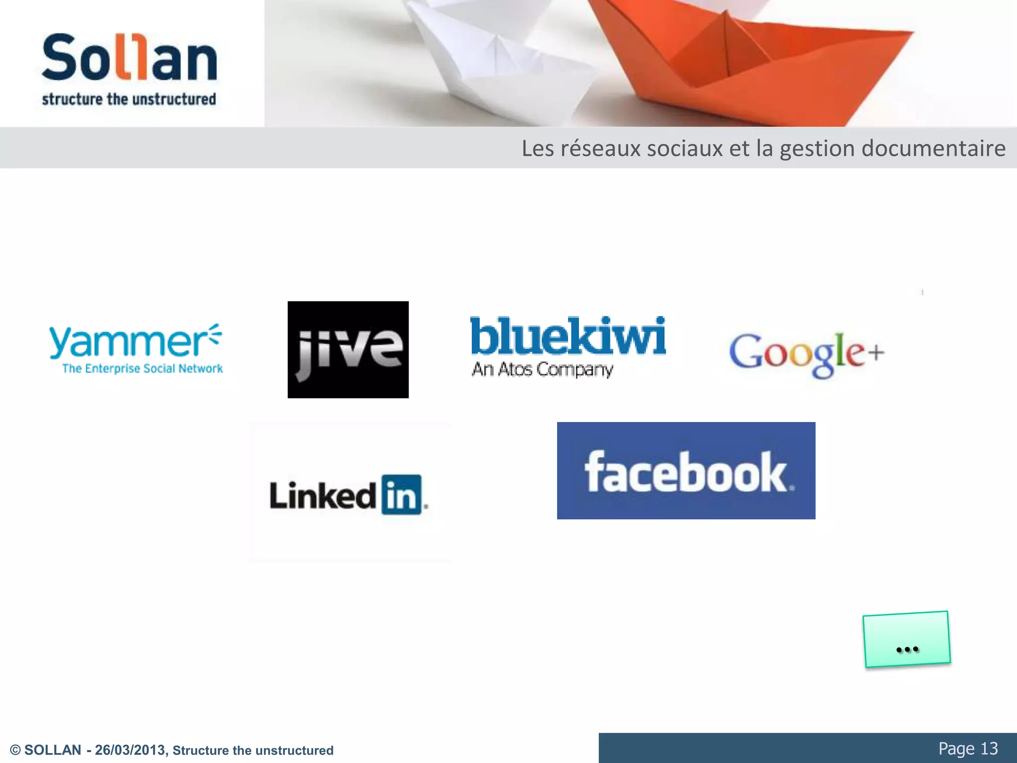 La vidéo et les réseaux sociaux




© SOLLAN - 27/03/2013, Structure the unstructured                           Page 13
 