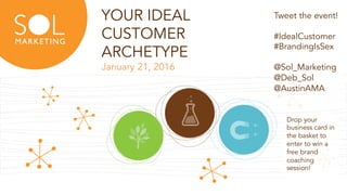© SOL MARKETING | 1
YOUR IDEAL
CUSTOMER
ARCHETYPE
January 21, 2016
Tweet the event!
#IdealCustomer
#BrandingIsSex
@Sol_Marketing
@Deb_Sol
@AustinAMA
Drop your
business card in
the basket to
enter to win a
free brand
coaching
session!
 