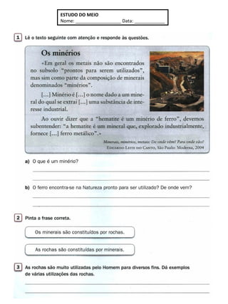 ESTUDO DO MEIO
Nome: __________________ Data: ____________
 
