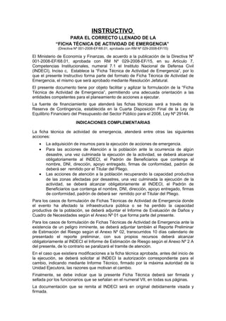 Cap Instruct Solo instructivo de ficha técnica por actividad de emergencia | DOC