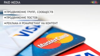 PAID MEDIA
« ПРОДВИЖЕНИЕ ГРУПП, СООБЩЕСТВ
« ПРОДВИЖЕНИЕ ПОСТОВ
« РЕКЛАМА И РЕМАРКЕТИНГ НА КОНТЕНТ
 