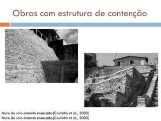 Obras com estrutura de contenção

Muro de solo-cimento ensacado.(Coutinho et al., 2005)
Muro de solo-cimento ensacado.(Coutinho et al., 2005)

 