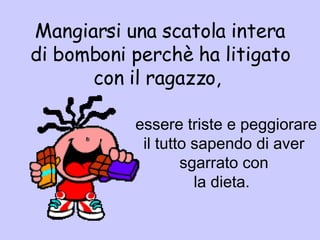 Mangiarsi una scatola intera di bomboni perchè ha litigato con il ragazzo,  essere triste e peggiorare il tutto sapendo di aver  sgarrato con  la dieta.  