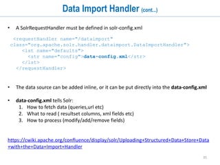 35
Transaction Log and Commit
• Transaction log(tlog):
• File where the raw documents are written for recovery purposes
• On update, the entire document gets written to the tlog
• Commits:
• Hard commit
• Soft Commit
• Soft commits are about visibility, hard commits are about durability.
• More on this when we discuss SolrCloud
 