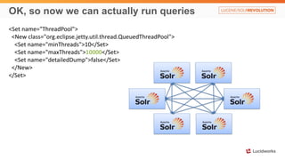 OK, so now we can actually run queries
<Set name="ThreadPool">
<New class="org.eclipse.jetty.util.thread.QueuedThreadPool">
<Set name="minThreads">10</Set>
<Set name="maxThreads">10000</Set>
<Set name="detailedDump">false</Set>
</New>
</Set>
 