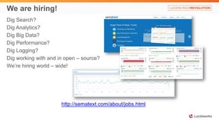 We are hiring!
Dig Search?
Dig Analytics?
Dig Big Data?
Dig Performance?
Dig Logging?
Dig working with and in open – source?
We’re hiring world – wide!
http://sematext.com/about/jobs.html
 