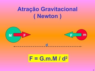 Atração Gravitacional ( Newton ) F F d M m F = G.m.M / d 2 