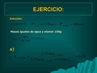 EJERCICIO: Solución: Masas iguales de agua y etanol: 100g a)  