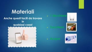 Materiali
Anche questi facili da trovare
in
qualsiasi casa!
 1 bicchiere
 Zucchero
 Acqua
 
