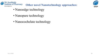 Other novel Nanotechnology approaches:
• Nanoedge technology
• Nanopure technology
• Nanocochelate technology
4014-12-2020
 