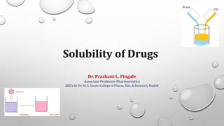 Solubility of Drugs
Dr. Prashant L. Pingale
Associate Professor-Pharmaceutics
GES’s Sir Dr. M. S. Gosavi College of Pharm. Edu. & Research, Nashik
 