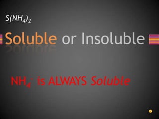 S(NH4)2NH4- is ALWAYS Soluble