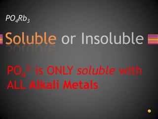 PO4Rb3PO43- is ONLY soluble with ALL Alkali Metals
