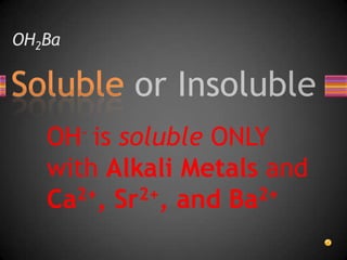 OH2BaOH- is soluble ONLY with Alkali Metals and Ca2+, Sr2+, and Ba2+