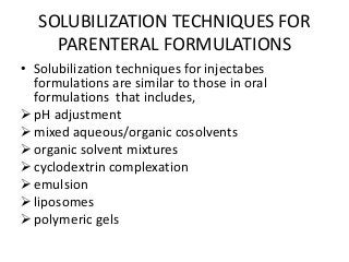 parenteral excipients preparations solubilizing