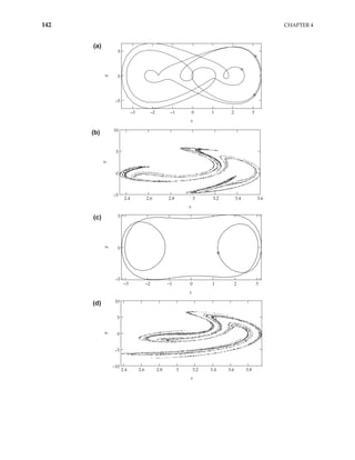 142 CHAPTER 4
–3 –2 –1 0 1 2 3
–5
0
5
x
y
(a)
2.4 2.6 2.8 3 3.2 3.4 3.6
–5
0
5
10
x
y
(b)
–3 –2 –1 0 1 2 3
–5
0
5
x
y
(c)
2.4 2.6 2.8 3 3.2 3.4 3.6 3.8
–10
–5
0
5
10
x
y
(d)
 