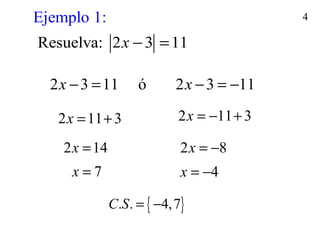 Solución de ecuaciones e inecuaciones con valor absoluto.