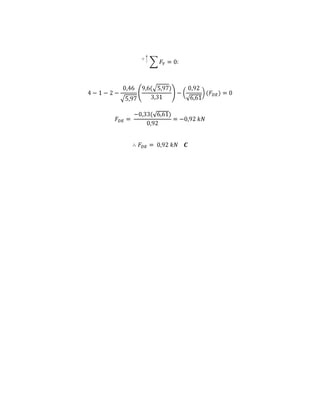 Vector Mechanicsfor Engineers: Staticsand Dynamics, 8/e, Ferdinand P. Beer, E. Russell Johnston, Jr.,
Elliot R. Eisenberg, William E. Clausen, David Mazurek, Phillip J. Cornwell
© 2007 The McGraw-Hill Companies.
( ) ( )0: 50 mm 200 N 75 mm 0C ABM TS = - =
300ABT =
(b) From free-body diagram of lever BCD
( )0: 200 N 0.6 300 N 0x xF CS = + + =
380 N or 380 Nx xC = - =C
( )0: 0.8 300 N 0y yF CS = + =
N240orN240 =-= yyC C
Then ( ) ( )2 22 2
380 240 449.44 Nx yC C C= + = + =
and °=
-
-
== --
276.32
380
240
tantan 11
x
y
C
C
q
or 449 N=C 32.3°
 