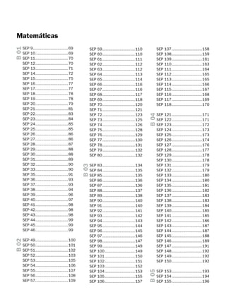 SEP
SEP
SEP
SEP
SEP
SEP
SEP
SEP
SEP
SEP
SEP
SEP
SEP
SEP
SEP
SEP
SEP
SEP
SEP
SEP
SEP
SEP
SEP
SEP

83.............................134
84.............................135
85.............................135
86.............................136
87.............................136
88.............................137
89.............................138
90.............................140
91.............................140
92.............................141
93.............................142
94.............................143
95.............................144
96.............................145
97.............................146
98.............................147
99.............................149
100...........................149
101...........................150
102...........................151
103...........................152
104...........................153
105...........................155
106...........................157

SEP 107...........................158
SEP 108...........................159
SEP 109...........................161
SEP 110...........................163
SEP 111...........................164
SEP 112...........................165
SEP 113...........................165
SEP 114...........................166
SEP 115...........................167
SEP 116...........................168
SEP 117...........................169
SEP 118...........................170

B 04

SEP 49.............................100
SEP 50.............................101
SEP 51.............................102
SEP 52.............................103
SEP 53.............................105
SEP 54.............................106
SEP 55.............................107
SEP 56.............................108
SEP 57.............................109

SEP 59.............................110
SEP 60.............................110
SEP 61.............................111
SEP 62.............................112
SEP 63.............................112
SEP 64.............................113
SEP 65.............................114
SEP 66.............................116
SEP 67.............................116
SEP 68.............................117
SEP 69.............................118
SEP 70.............................120
SEP 71.............................121
SEP 72.............................123
SEP 73.............................125
SEP 74.............................126
SEP 75.............................128
SEP 76.............................129
SEP 77.............................130
SEP 78.............................131
SEP 79.............................132
SEP 80.............................132

B 03

SEP 9...............................69
SEP 10.............................69
SEP 11.............................70
SEP 12.............................70
SEP 13.............................71
SEP 14.............................72
SEP 15.............................75
SEP 16.............................77
SEP 17.............................77
SEP 18.............................78
SEP 19.............................78
SEP 20.............................79
SEP 21.............................81
SEP 22.............................83
SEP 23.............................84
SEP 24.............................85
SEP 25.............................85
SEP 26.............................86
SEP 27.............................86
SEP 28.............................87
SEP 29.............................88
SEP 30.............................88
SEP 31.............................89
SEP 32.............................90
SEP 33.............................90
SEP 35.............................91
SEP 36.............................93
SEP 37.............................93
SEP 38.............................94
SEP 39.............................96
SEP 40.............................97
SEP 41.............................98
SEP 42.............................98
SEP 43.............................98
SEP 44.............................99
SEP 45.............................99
SEP 46.............................99

SEP
SEP
SEP
SEP
SEP
SEP
SEP
SEP
SEP
SEP
SEP
SEP
SEP
SEP
SEP
SEP
SEP
SEP
SEP
SEP
SEP
SEP
SEP
SEP
SEP
SEP
SEP
SEP
SEP
SEP

B 05

B 02

B 01

Matemáticas

121...........................171
122...........................171
123...........................172
124...........................173
125...........................173
126...........................174
127...........................176
128...........................177
129...........................178
130...........................178
131...........................179
132...........................179
133...........................180
134...........................180
135...........................181
136...........................182
137...........................183
138...........................183
139...........................184
140...........................185
141...........................185
142...........................186
143...........................187
144...........................187
145...........................188
146...........................189
147...........................191
148...........................192
149...........................192
150...........................192

SEP 153...........................193
SEP 154...........................194
SEP 155...........................196

 