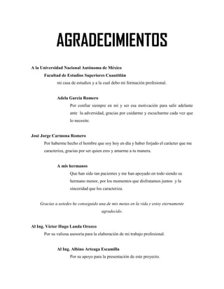 Soluciones de Máquinas Eléctricas Máquinas Eléctricas Rotativas y Transformadores Richardson 4a Edición
AGRADECIMIENTOS
A la Universidad Nacional Autónoma de México
Facultad de Estudios Superiores Cuautitlán
mi casa de estudios y a la cual debo mi formación profesional.
Adela García Romero
Por confiar siempre en mí y ser esa motivación para salir adelante
ante la adversidad, gracias por cuidarme y escucharme cada vez que
lo necesite.
José Jorge Carmona Romero
Por haberme hecho el hombre que soy hoy en día y haber forjado el carácter que me
caracteriza, gracias por ser quien eres y amarme a tu manera.
A mis hermanos
Que han sido tan pacientes y me han apoyado en todo siendo su
hermano menor, por los momentos que disfrutamos juntos y la
sinceridad que los caracteriza.
Gracias a ustedes he conseguido una de mis metas en la vida y estoy eternamente
agradecido.
Al Ing. Víctor Hugo Landa Orozco
Por su valiosa asesoría para la elaboración de mi trabajo profesional.
Al Ing. Albino Arteaga Escamilla
Por su apoyo para la presentación de este proyecto.
 