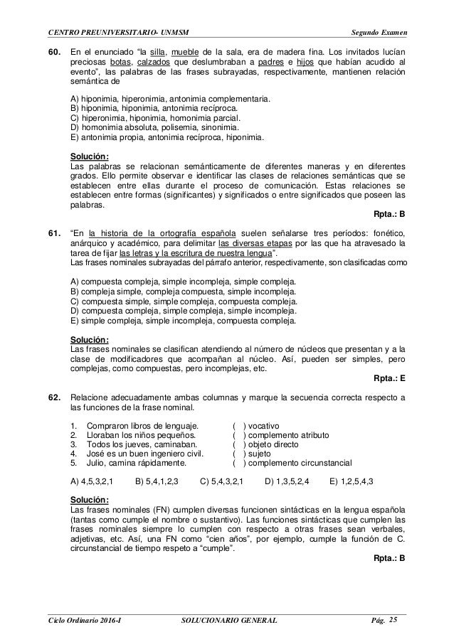 Solucionario Del Segundo Examen Con Ingreso Directo De La Pre San Mar