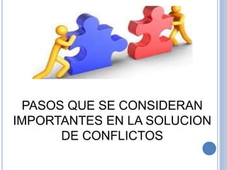 PASOS QUE SE CONSIDERAN
IMPORTANTES EN LA SOLUCION
DE CONFLICTOS