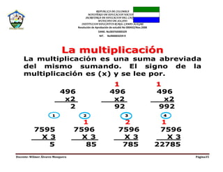 REPUBLICA DE COLOMBIA
MINISTERIO DE EDUCACION NACIONAL
SECRETARIA DE EDUCACION DEL CAQUETA
MUNICIPIO DE SOLANO
INSTITUCION EDUCATIVA RURAL CAMPO ALEGRE
Resolución de Aprobación de estudió No 000432/Nov.2008
DANE. No283765000329
NIT. No900003259-9
Docente: Wilmer Álvarez Mosquera Página35
 