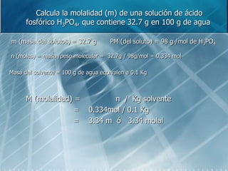 EMPIRICASDILUIDASSOBRESATURADASSe forma cuando la cantidad de soluto es muy pequeña en relación con la cantidad de solventeCONCENTRADASSATURADASEs una solución que presenta  soluto  no disuelto en la  solución , el solvente ya no disuelve al solutoSe forma cuando la cantidad de soluto es grande en el solventeLa cantidad de solvente disuelve con dificultad el soluto, presenteLas soluciones empíricas son las soluciones en donde no se toma en cuenta cantidades exactas de soluto y de solvente