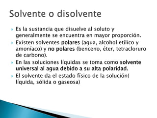 Soluciones concentración y solubilidad. | PPTX