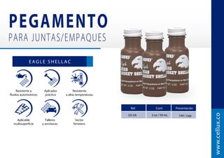 Uso
industrial
Sector
estético
Sector
ferretero
C A R A C T E R Í S T I C A S
SG-747
www.cellux.co
0.10 oz / 3 g 12 / caja
Ref. Cont. Presentación
Pegado
instantáneo
Resistente
a temperaturas
Resistente
al agua
 