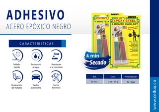 Aplicable
multisuperficie
Talleres
y servitecas
Sector
ferretero
E A G L E S H E L L A C
GS-5A
www.cellux.co
2 oz / 59 mL 144 / caja
Ref. Cont. Presentación
Resistente a
fluidos automotrices
Aplicador
práctico
Resistente
a altas temperaturas
343°C
343°C
 
