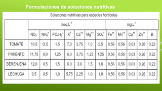Formulaciones de soluciones nutritivas
 
