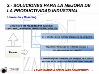 José Agustín 
Cruelles 
Ahora se ha duplicado o triplicado el número de operarios en los muelles donde era necesario para hacer 
frente a la demanda. Estas herramientas nos permiten un mayor grado de ajuste a la hora de destinar 
operarios (mano de obra) a cada muelle. 
Figura 3.44. 
Como se puede observar, estas herramientas son muy versátiles para poder realizar simulaciones de 
posibles escenarios y en consecuencia poder actuar sobre ellos. En el ejemplo, vemos como variando el 
número de operarios se puede comprobar como todos los muelles de descarga acabarán con su trabajo 
dentro de la jornada laboral indicada. 
Hecho el estudio de tiempos se puede elaborar una herramienta de cálculo de la carga de trabajo para 
poder compararla con la capacidad disponible. Los técnicos de ZADECON le asesoran para equilibrar el 
almacén con la ayuda de un simulador. Se trabaja con simuladores para comparar capacidades con 
necesidades. El gestor de la producción debe hacer pruebas con mucha frecuencia para saber qué está 
pasando, anticiparse y tomar las decisiones correctas. 
Figura 3.45. 
-55- 
 