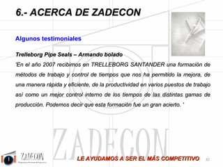 Soluciones para la mejora de la productividad 
industrial 
6.Acerca de ZADECON 
-78- 
- Imefy, S.L. 
- Impressions Rotatives Offset, S.A. 
- Inael, S.A. 
- Indag, S.A. 
- Indra Sistemas, S.A. 
- Industria De Transformados Metálicas, S.A. 
- Industrias Cárnicas Tello, S.A. 
- Industrias Gráficas Sucesores de 
Rivadeneyra 
- Industrias Químicas Adhesivas, S.A 
- Ingeniería De Cubiertas Dafer, S.L. 
- Iniciativas Empresariales 
- Instalaciones de Gas Canalizado, S.L. 
- Instituto de Formación Integral, S.L.U. 
- Instituto Eulen De Formación, S.A. 
- Intier Automotive Seating Spain, S.A. 
- Irvisa 
- Isofoton, S.A. 
I 
- Iberis Mobiliario, S.A. 
- Ibecon 
- Icsa 
- Imefy, S.L. 
- Impressions Rotatives Offset, S.A. 
- Inael, S.A. 
- Indag, S.A. 
- Indra Sistemas, S.A. 
- Industria De Transformados Metálicas, S.A. 
- Industrias Cárnicas Tello, S.A. 
- Industrias Gráficas Sucesores de 
Rivadeneyra 
- Industrias Químicas Adhesivas, S.A 
- Ingeniería De Cubiertas Dafer, S.L. 
- Iniciativas Empresariales 
- Instalaciones de Gas Canalizado, S.L. 
- Instituto de Formación Integral, S.L.U. 
- Instituto Eulen De Formación, S.A. 
- Intier Automotive Seating Spain, S.A. 
- Irvisa 
- Isofoton, S.A. 
J 
- Jamón Salamanca, S.A. 
- Jamones Segovia, S.A. 
- Janssen-Cilag, S.A. 
- Jefeda, S.L. 
- Jiménez Belinchon, S.A. 
 