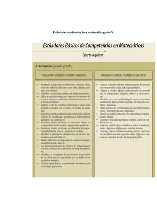 Estándares académicos área matematica grado IV
 
