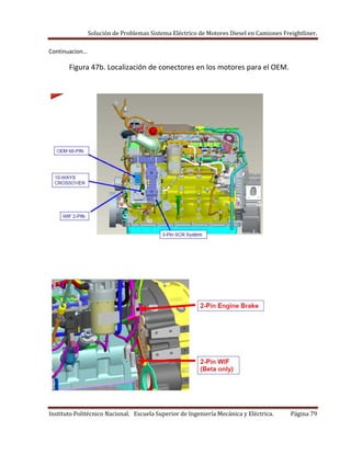 Solución de Problemas Sistema Eléctrico de Motores Diesel en Camiones Freightliner.
Instituto Politécnico Nacional. Escuela Superior de Ingeniería Mecánica y Eléctrica. Página 79
Continuacion…
Figura 47b. Localización de conectores en los motores para el OEM.
 