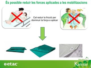 KarinterKarinter
És possible reduir les forces aplicades a les mobilitzacions
Cal reduir la fricció per
disminuir la força a aplicar
 