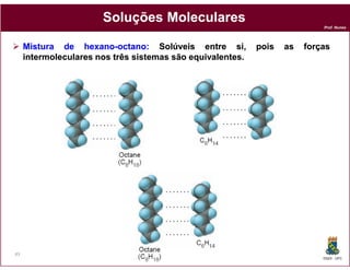 Soluções Moleculares
                                                                            Prof. Nunes




     Mistura de hexano-octano: Solúveis entre si,
                   hexano-octano:                           pois   as   forças
     intermoleculares nos três sistemas são equivalentes.
                                            equivalentes.




43
                                                                            DQOI - UFC
 
