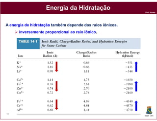 Energia da Hidratação
                                                            Prof. Nunes




A energia de hidratação também depende dos raios iônicos.
      inversamente proporcional ao raio iônico.




59
                                                            DQOI - UFC
 