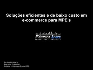Soluções eficientes e de baixo custo em
         e-commerce para MPE’s




Paulino Michelazzo
Executive IT-Meeting
Goiânia, 14 de novembro de 2008
 