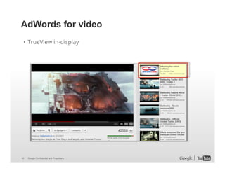 AdWords for video
• TrueView in-display

18

Google Confidential and Proprietary

 