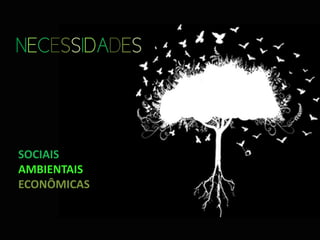 NECESSIDADES



SOCIAIS
AMBIENTAIS
ECONÔMICAS
 