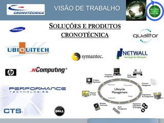 VISÃO DE TRABALHO

SOLUÇÕES E PRODUTOS
   CRONOTÉCNICA
 