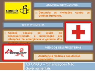 Programa das naçõesUnidaspara o Desenvolvimento (PNUD)Produzestudos e relatóriossobre o desenvolvimentohumano e apoiaprojectosquecontribuemparamelhorar as condições de vida de populaçõesdesfavorecidas. Éresponsávelpelo IDH e publica o Relatório de DesenvolvimentoHumano .LINKShttp://www.greenpeace.org/portugal/pt/Multimedia/videos/Accao-da-Greenpeace-no-Cais-do-Sodre/O CONTRIBUTO DA ONU