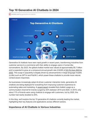Top 10 Generative AI Chatbots in 2024.pdf | Free Download